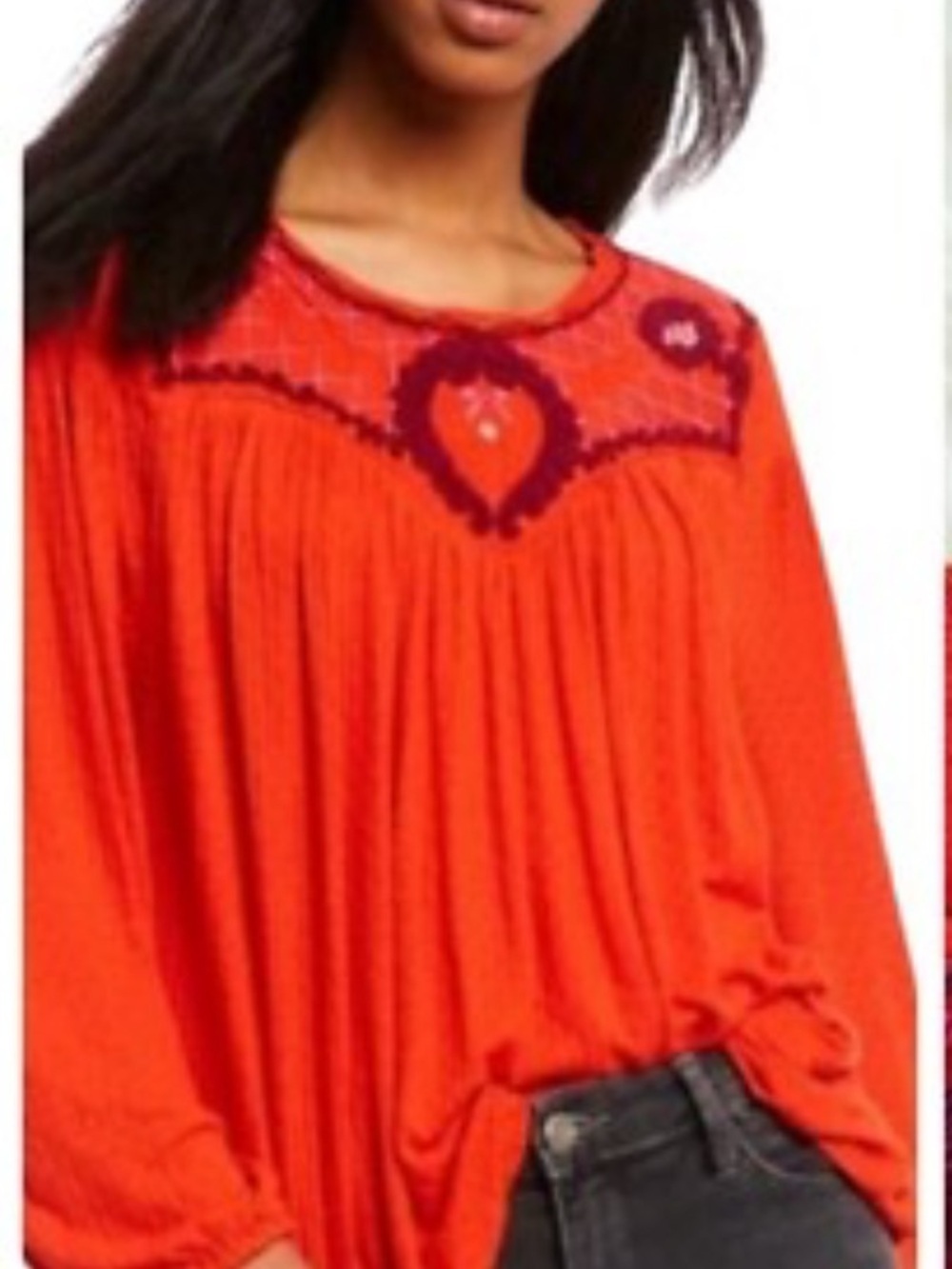 378. Free People Red Embroidered Peasant Blouse